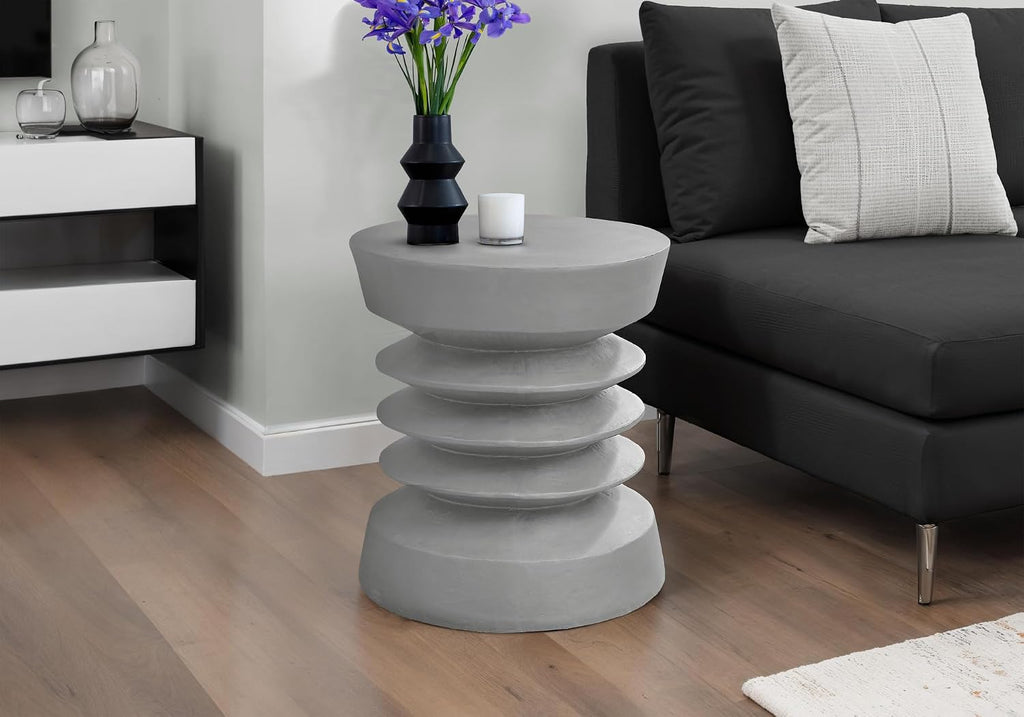 Round Magnesium Oxide Accent Side Table, 24.75" H Modern Grey End Table, Indoor & Outdoor Versatile Nightstand for Living Room Bedroom Patio