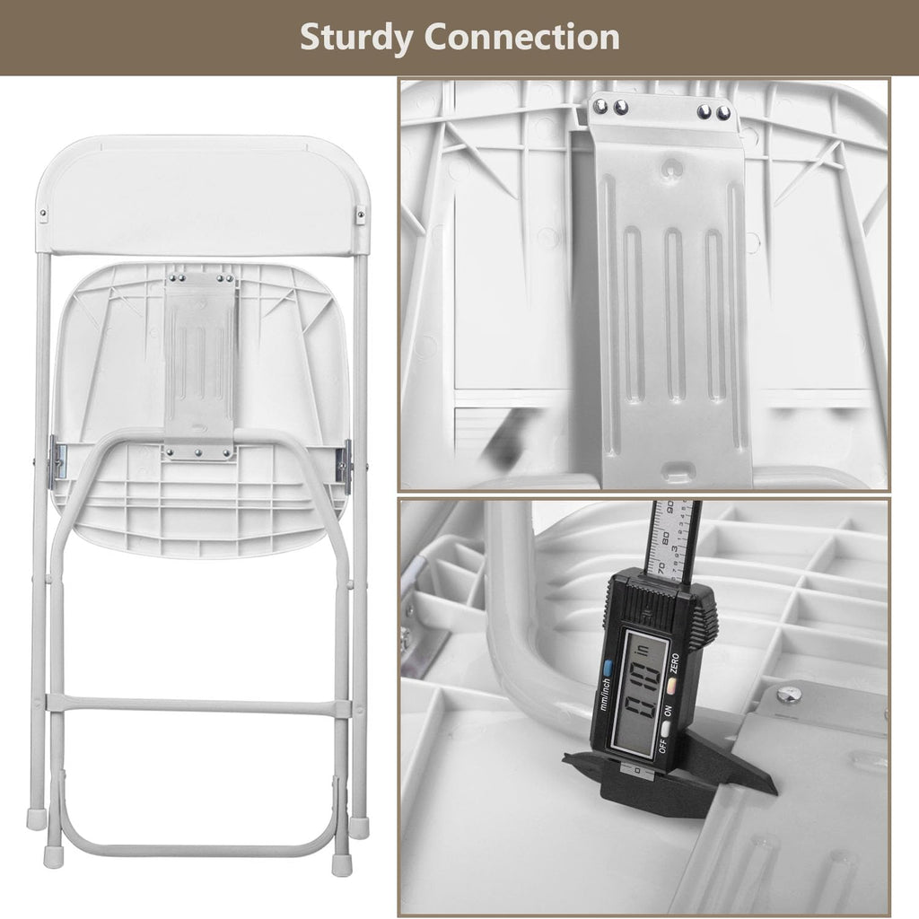 OS MOTOR Folding Chairs 10 Pack, Heavy-Duty Plastic Foldable Chairs with Sturdy Metal Frame, 350 lbs Capacity, Stackable Portable for Weddings, Parties, Office, Indoor, Outdoor Events, White