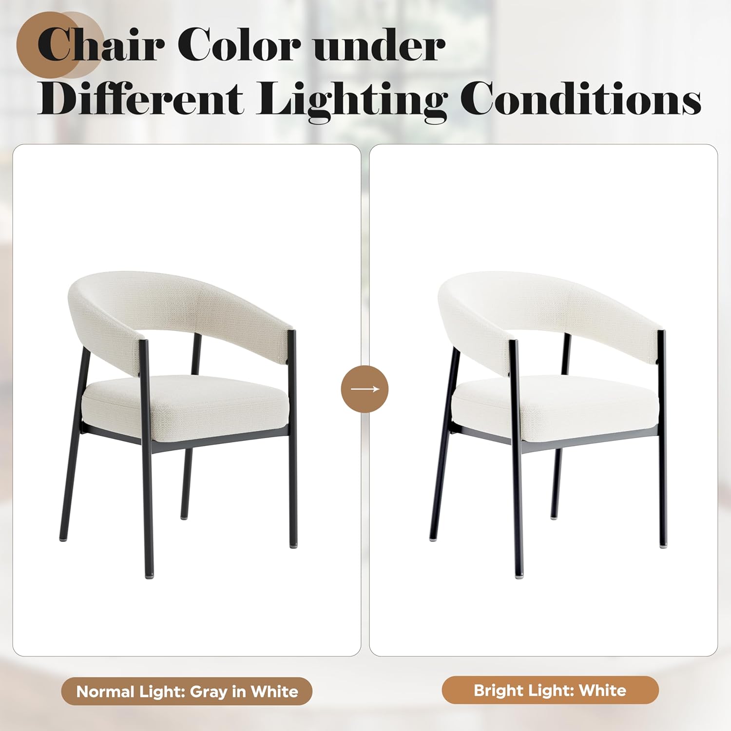 yeag Modern Dining Chairs Set of 2, Upholstered Barrel Dining Room Chairs with Curved Back, Farmhouse Accent Arm Kitchen Side Chairs with Metal Legs for Kitchen, Home, Apartment (Off White)