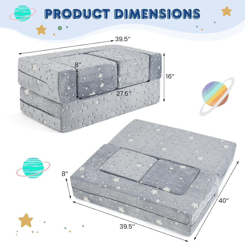 Costzon Modular Kids Play Couch Set, Glow in the Dark 2 Seat Toddler Chair, Fold Out Children Sofa Couch, Bedroom Playroom Furniture for Toddlers, Convertible Foam and Floor Cushion for Boys Girls