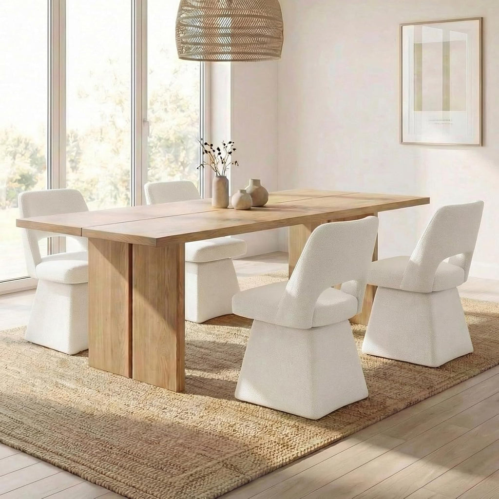 VKNOW Upholstered Swivel Dining Chairs, Modern Dining Room Chairs with Open Back, Chenille Fabric Kitchen Chairs for Dining Room, Living Room, Bedroom, Vanity, Beige(1 Pack)