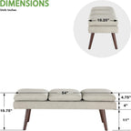 OSP Home Furnishings Amanda Mid-Century Modern Upholstered Bench with Solid Wood Tapered Legs, 54-inches, Linen Fabric