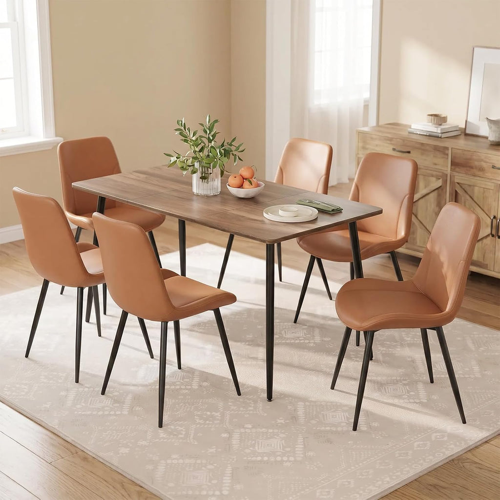 Modern Dining Chairs Set of 4, Faux Leather Modern Mid-Century Kitchen Chairs with Ergonomic Backrest & Heavy Duty X-Shape Base Metal Legs, Kitchen Chairs for Home Cafe,Brown