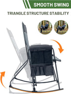 Timber Ridge Folding Oversized Rocking Camping Chair, 400lbs Capacity Portable Outdoor Rocker with Hard Armrests, Cup Holder & Side Pocket, Quick-Fold Design for Outdoor, Patio, Lawn