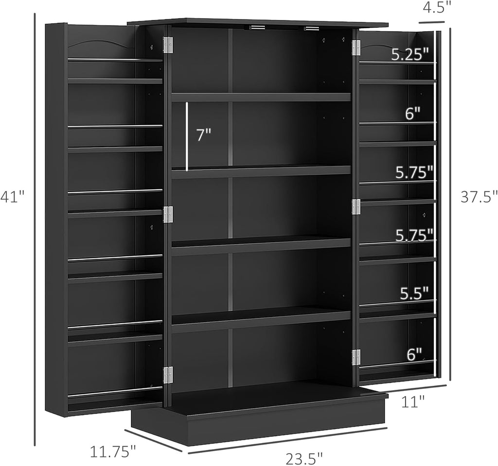 41" Kitchen Pantry Storage Cabinet,Freestanding Kitchen Cabinet with 12 Door Shelves,Double Doors,5-Tier Shelving and Adjustable Shelves,Black