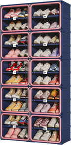 Vipbox Foldable Shoe Rack Organizer with 10-Tier Storage, Easy No-Tool Assembly Shoe Cabinet with Magnetic Clear Doors, Large Capacity 40 Pairs Collapsible Shoe Storage for Entryway, Bedroom， Hot Pink