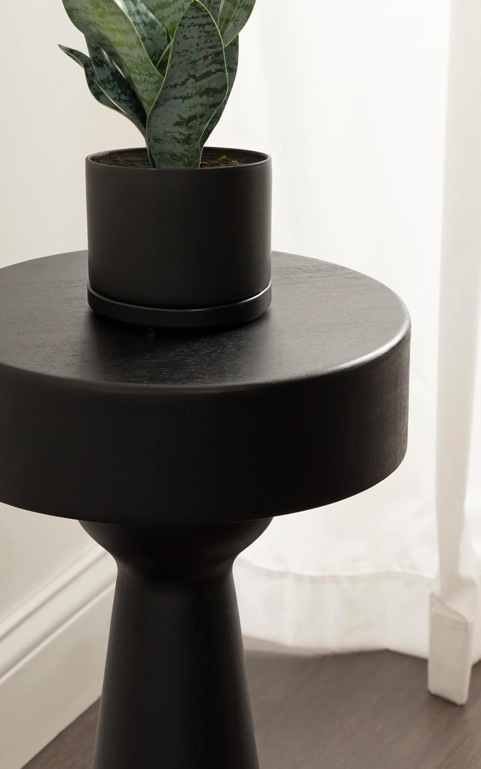 Kate and Laurel Solbrett Modern Sophisticated Round Side Table, 12 x 12 x 22, Black, Sculptural Living Room End Table with Unique Pedestal Table Design for Use as Bedroom Nightstand