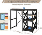 METYERRY Kitchen Bakers Rack with Power Outlet,Mini Fridge Cabinet with Mesh Basket, Mini Fridge and Microwave Table with Storage for Office,Kitchen,Living Room,Coffee Bar,Patio, Black