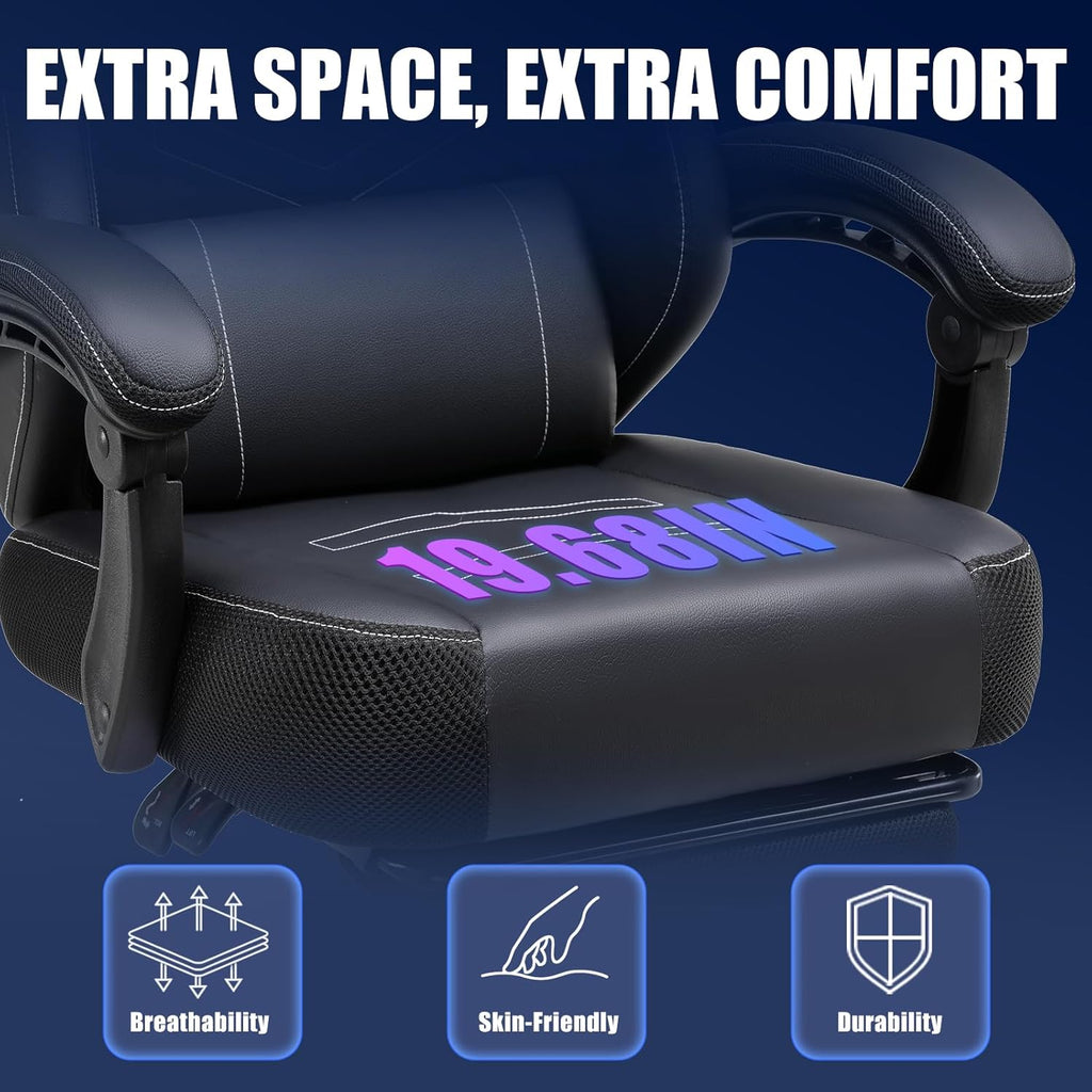 GTPLAYER Gaming Chair with Footrest, Recliner Chair with Headrest & Lumbar Support, Linkage Armrest,Ergonomic Gaming Chair 350lbs, High Back Office Home, Black