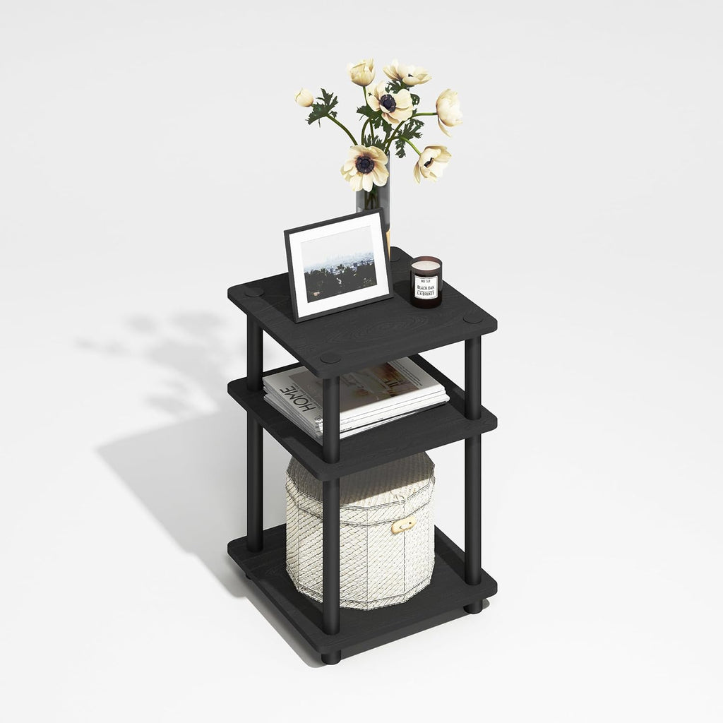 Furinno Turn-N-Tube End Table, Side Table with Shelf, Darkwood (Pack of 2)