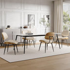 Mid Century Modern Dining Chairs Set of 4, PU Leather Armless Kitchen Chairs with Walnut Bentwood Back & Metal Legs, Sturdy Retro Accent Chairs for Dining Room, Living Room, Beige