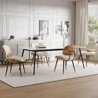Mid Century Modern Dining Chairs Set of 6, PU Leather Armless Kitchen Chairs with Walnut Bentwood Back & Metal Legs, Sturdy Retro Accent Chairs for Dining Room, Living Room, Beige