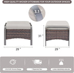 Belord Outdoor Ottomans for Patio - 250 LBS Weight Capacity PE Wicker Foot Rest Ottoman Set of 2 with Metal Frame Multipurpose Outdoor Foot Stool for Porch Balcony Backyard Brown