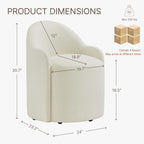 KISLOT Upholstered Dining Chairs with Casters, No Assembly Modern Dining Room Chairs Accent Vanity Chair with 5 Wheels & Round Backrest for Bedroom, Living Room, Dressing, Linen Fabric, Set of 4