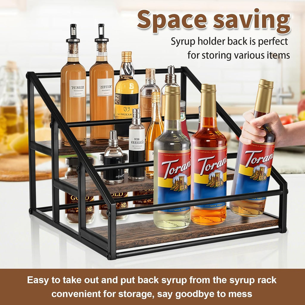 YQBRAO Coffee Syrup Rack Organizer, 3-Tier 12 Bottles Syrup Rack for Coffee Bar,Syrup Stand for Kitchen Coffee Station,Syrup Holder,Liquor Bottle Display Shelf