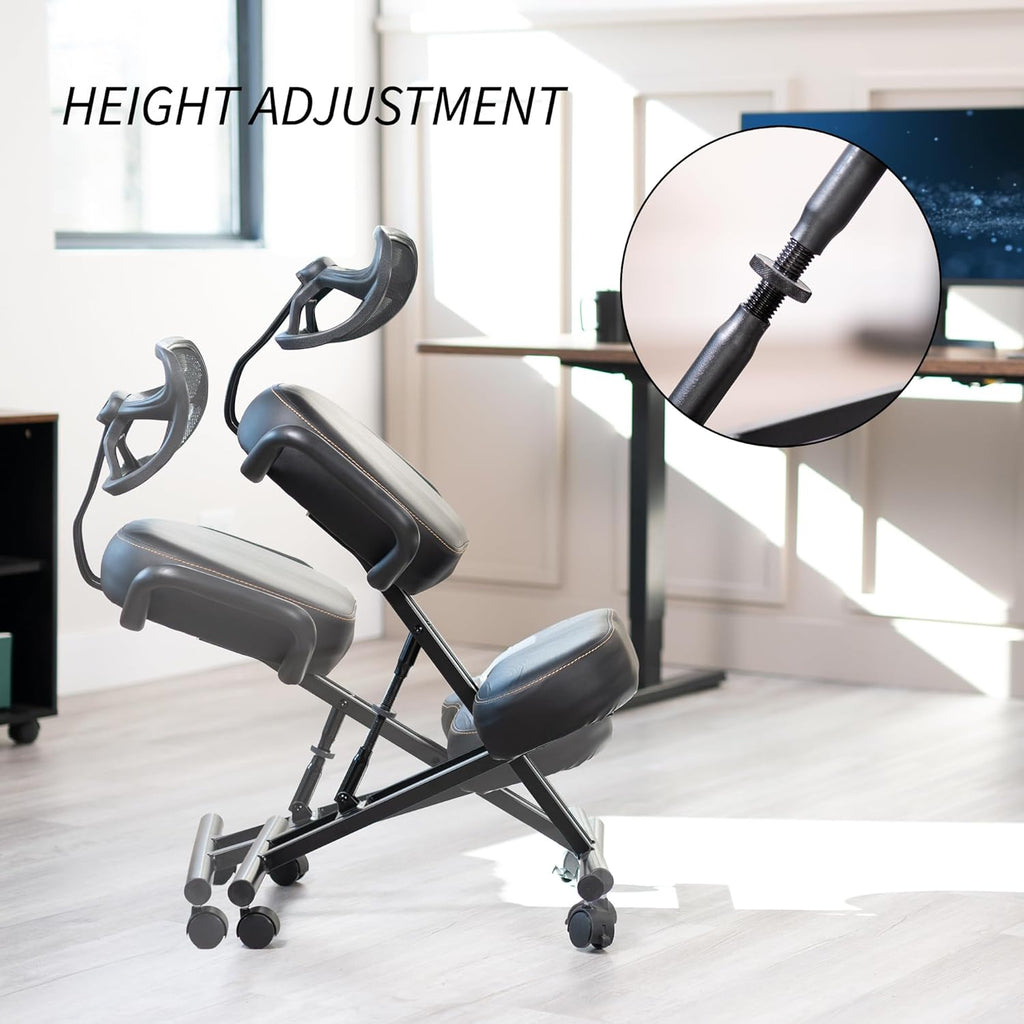 DRAGONN by VIVO Ergonomic Kneeling Chair with Back Support, Adjustable Stool for Home and Office with Angled Seat for Better Posture - Thick Comfortable Cushions, Black, DN-CH-K02B