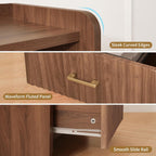 Night Stand with Charger Station - Modern Wood Nightstand with Drawer Storage, Fluted Wide Nightstands Bedside Table, Mid Century Night Stands for Bedroom Home Office Sofa, Walnut