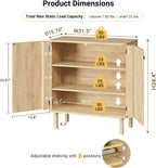 Fluted Sideboard Buffet Cabinet with Storage, 31'' Natural Oak Wood Buffet with Adjustable Shelves, Solid Wood Legs & 210° Wide-Open Door, Rounded Credenza for Kitchen & Entryway