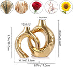 LCCCK Gold Ceramic Vases for Home Decor, Boho Vase for Flowers Pampas Grass Decorative, Hollow Donut Small Vase for Living Room Table Wedding Centerpiece Modern Vases (Gold)