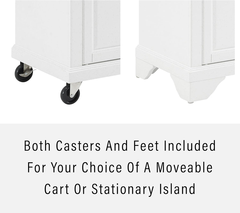 Crosley Furniture Avery Rolling Kitchen Island Storage Cart with Shelves, Microwave Stand, Coffee Bar, Distressed White