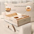 FrutPunch Couch Cup Holder Tray, 6-in-1 Couch Arm Tray, Couch Armrest Table with Drawer for Organizing and Storing Small Items, 360° Rotating Phone Holder for Placing Drinks, Books, Snacks.