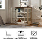 FOREST GRAVITY 31.5'' Small Display Buffet Cabinet with LED and Glass Doors for Great Showcase,Small Coffee bar Cabinet with one Adjustable,Modern Sideboard Buffet for Kitchen,Antique White