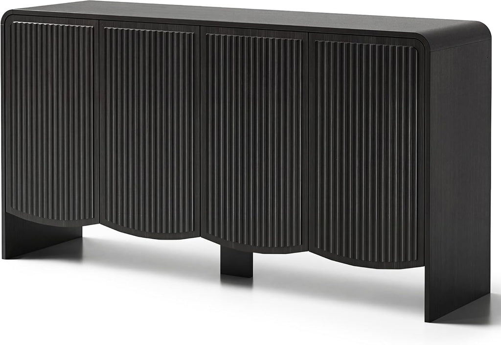 Seang Fluted Sideboard Buffet Cabinet with Storage,58" Modern Sideboard Cabinet with Curved Design & Adjustable Shelves,Wood Console Table for Living Room,Entryway,Kitchen,Black