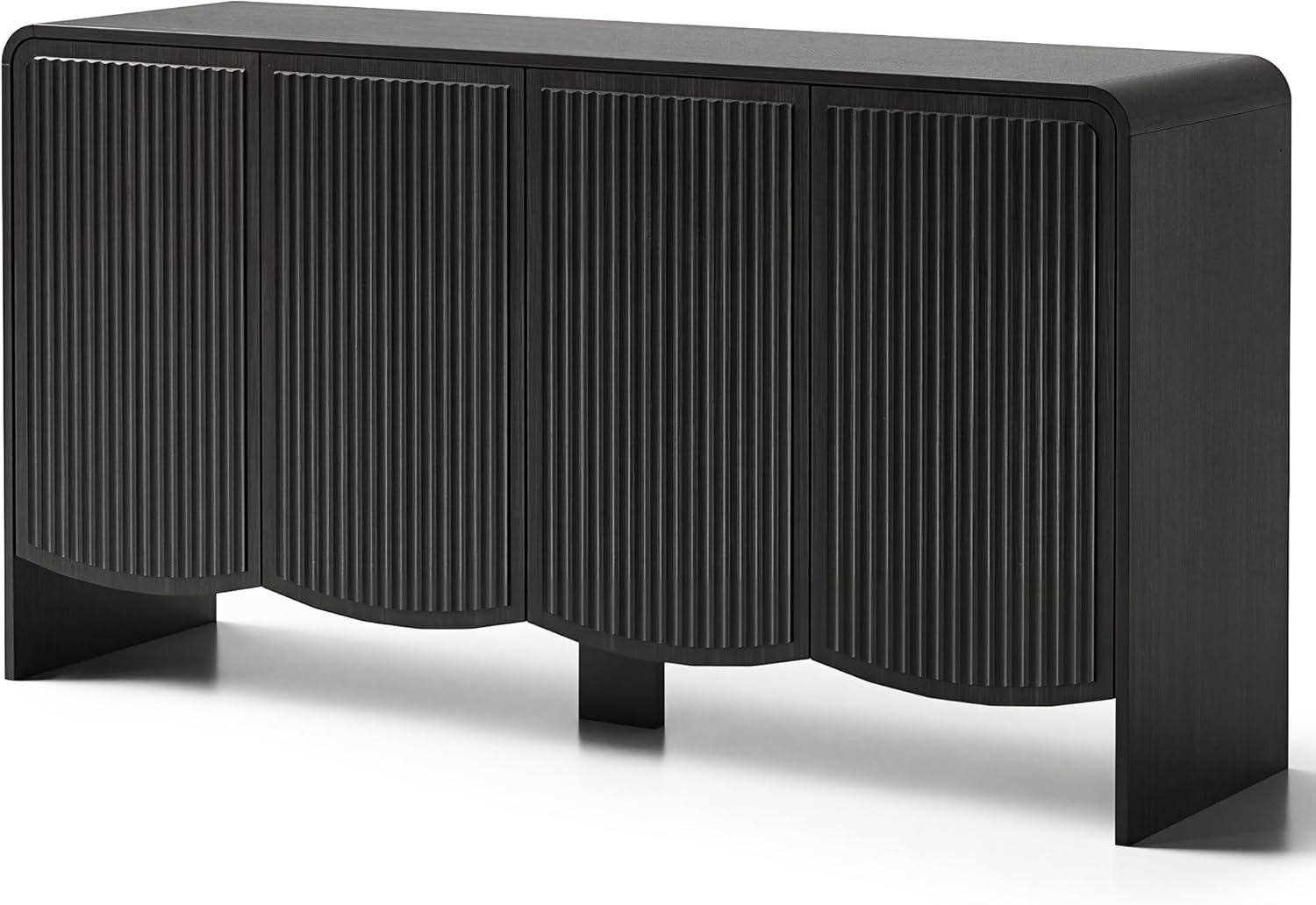 Seang Fluted Sideboard Buffet Cabinet with Storage,58" Modern Sideboard Cabinet with Curved Design & Adjustable Shelves,Wood Console Table for Living Room,Entryway,Kitchen,Black