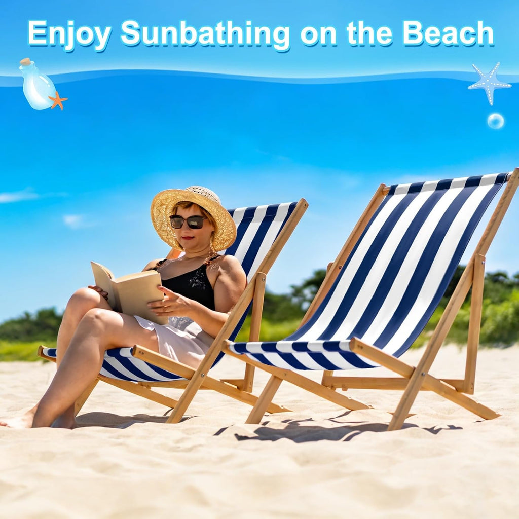 M METERXITY Beach Sling Chair Replacement Canvas, 16x44.5 Inch Folding Lounge Chair Fabric for Beach/Sunbathing/Courtyard/Garden, Outdoor Furniture Cloth [Striped Dark Blue, Only Replacement]