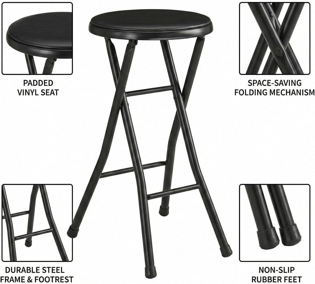 Folding Stool,Back 24-Inch Stool,Portable Stool,with 200lb Capacity for Kitchen or Rec Room - Portable Indoor Counter Bar Stools