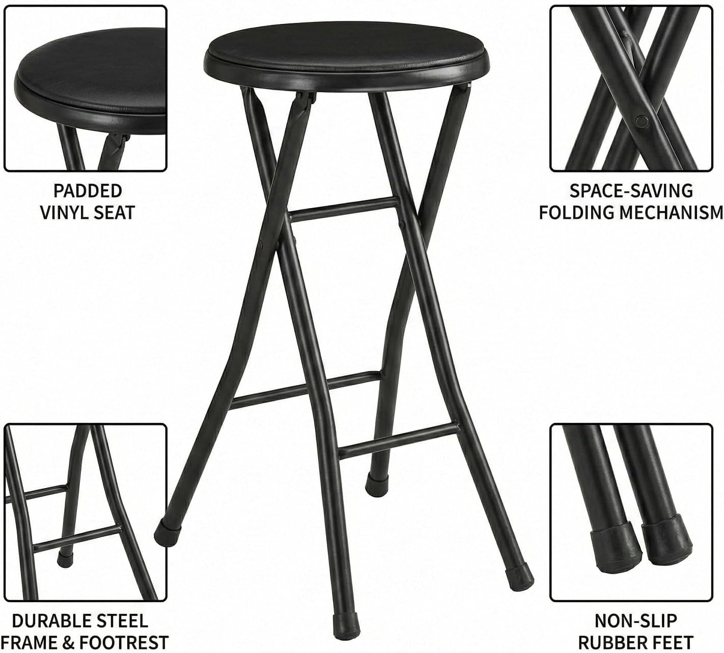 Folding Stool,Back 24-Inch Stool,Portable Stool,with 200lb Capacity for Kitchen or Rec Room - Portable Indoor Counter Bar Stools