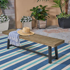 Outdoor Acacia Wood Bench, Sandblast Gray Finish and Black