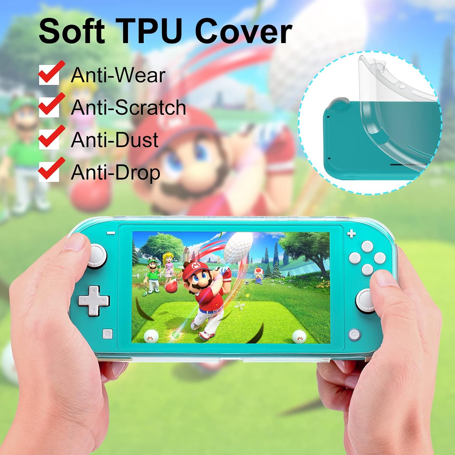 innoAura Switch Lite Case 12-in-1 Accessories Bundle for NS Switch Lite (2019), with Protective Carrying Case, Hand Strap, Screen Protector & Cute Thumb Grips, Black