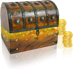 Yonune Birsppy Aeiniwer IOTC Kids Pirate Treasure Chest Made of Solid Wood Medium Antique Storage Decorative Loot Chest Pirate Party, 8" x 6" x 6"