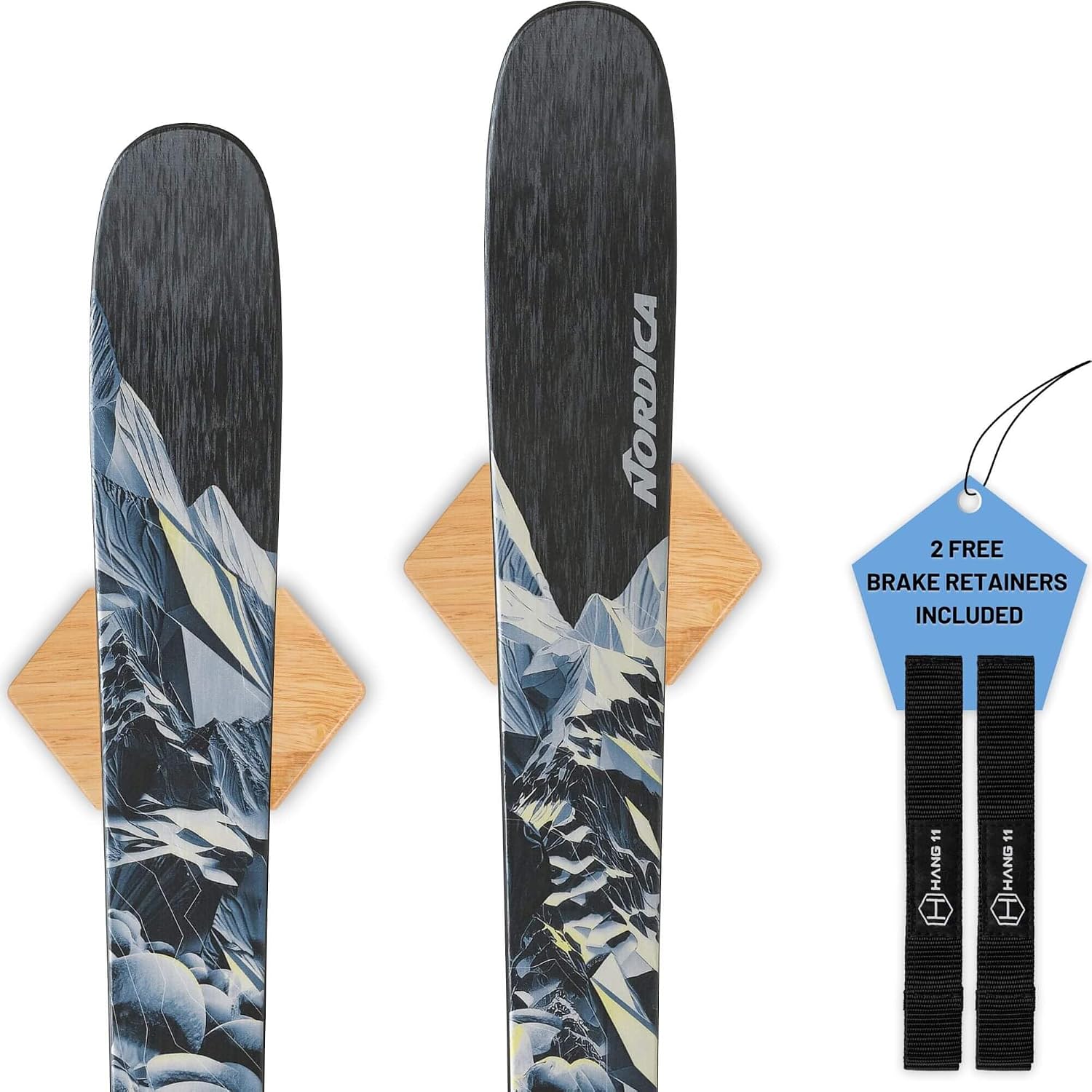 Hang 11 Ski Wall Mount - Ski Hangers for Wall, Display Mount, Minimalist Hardwood Hangers, Decorative Holders to Hang, Vertical Storage Rack for Garage, Showcase your Favorite Pastime