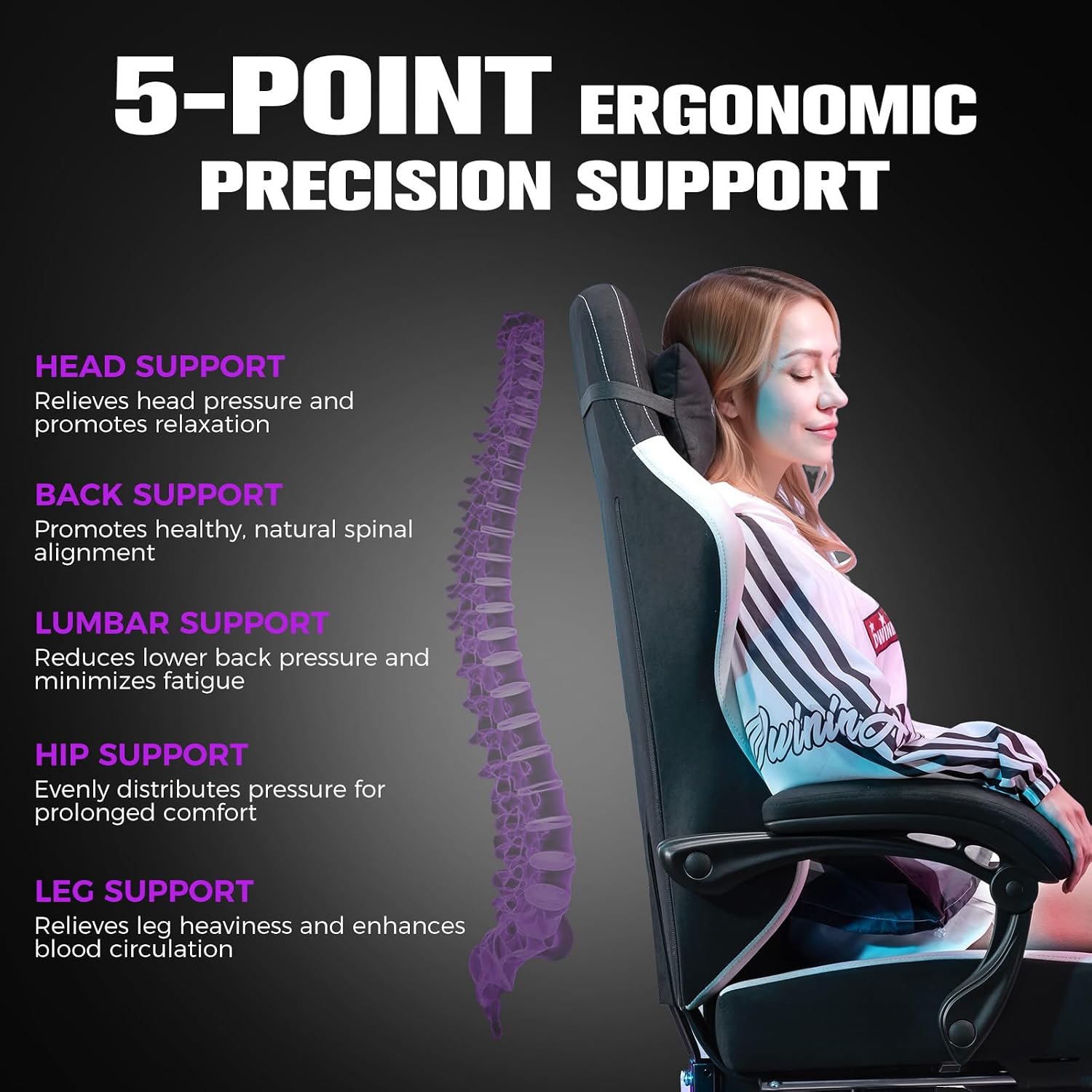 GTPLAYER Gaming Chair, Ergonomic Computer Chair with Footrest and Lumbar Support, High Back Recliner Chair 350lbs, Height Adjustable for Home Office, Black