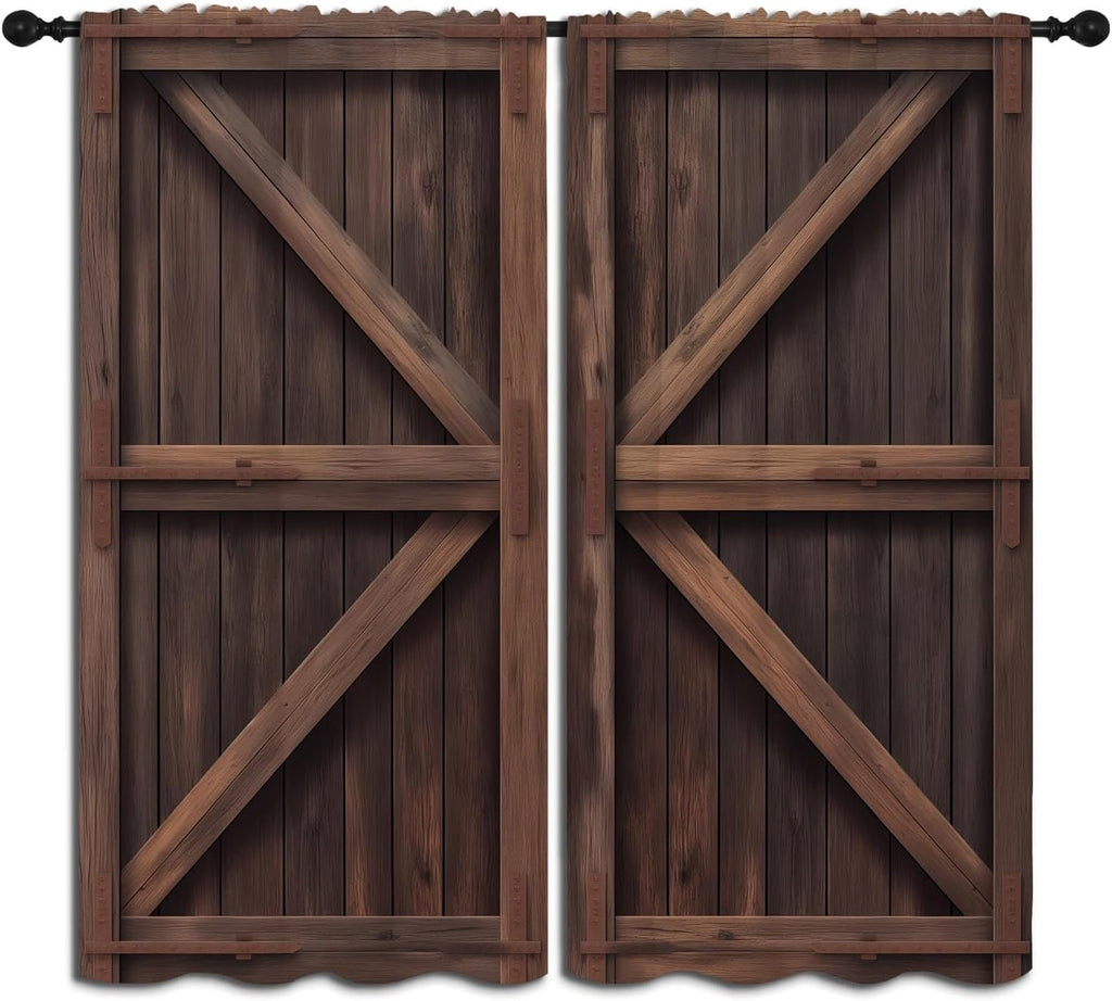 Farmhouse Barn Wood Door Boy Girls Blackout Curtains,Rustic Farm Vintage Farmhouse Door Fashion Style, 2 Panel Rod Pocket Thermal Insulated Drapes for Bedroom, Living, Kids Teen Room Deco 42x45 inch