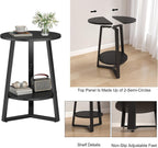 sthmec Small Round End Table, 2 Tier Side Table with Storage Shlef,Coffee Table Wooden Tabletop & Metal Frame,Round Accent Table Small Nightstands Couch Tables for Bedroom,Livingroom, Black