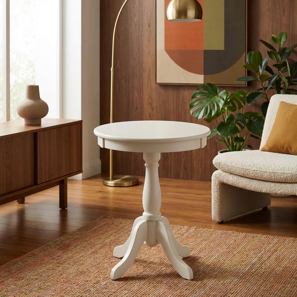 Furnifact White, Accent Side Table, Wood Engineered Wood Construction, Durable Home Design, Warm Stylish Finish, Quality Build for Home