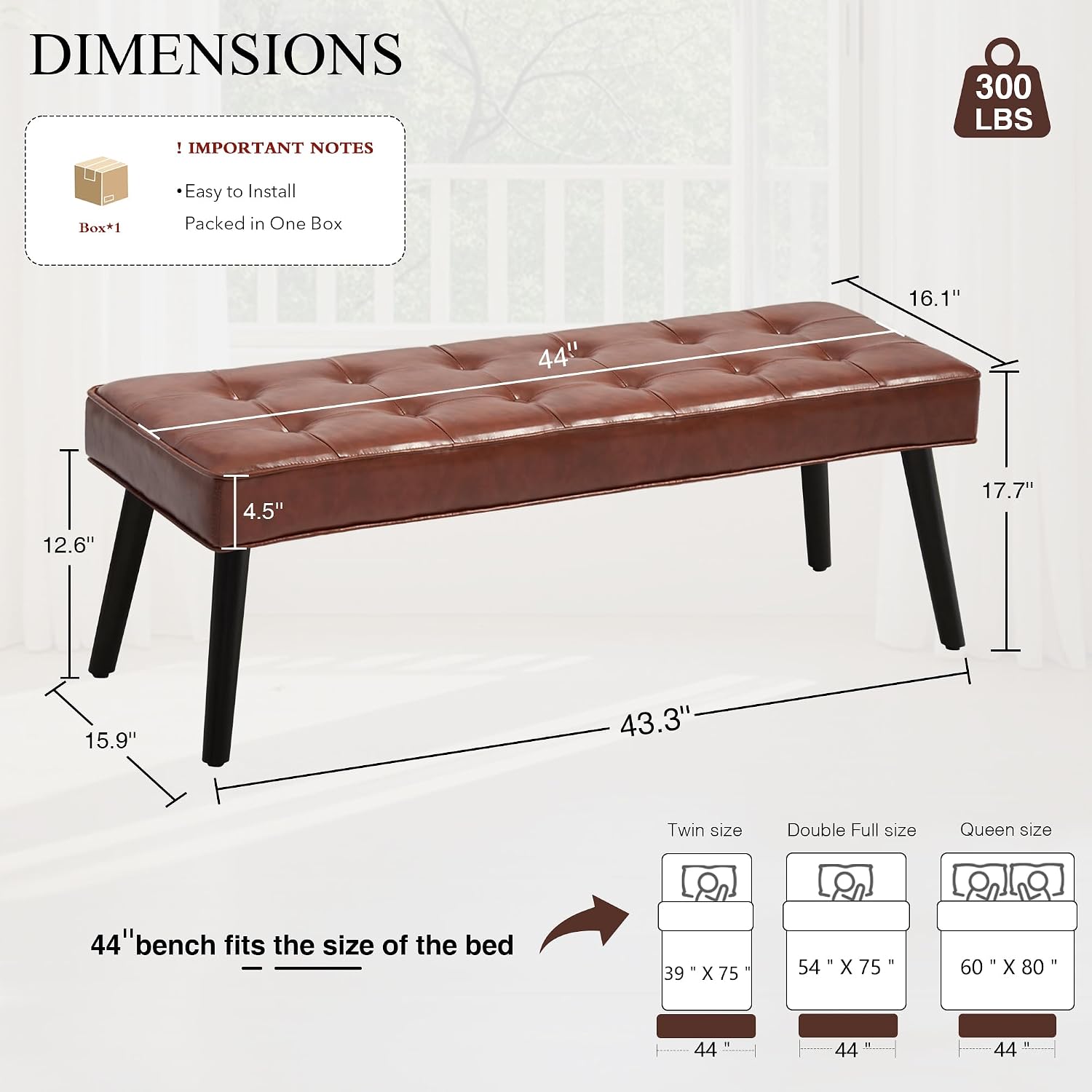 LOULENS Entryway Bench, Modern PU Leather Upholstered Bench with Buttons Tufted for End of Bed, Bedroom, Living Room, Foyer, Hallway, Brown
