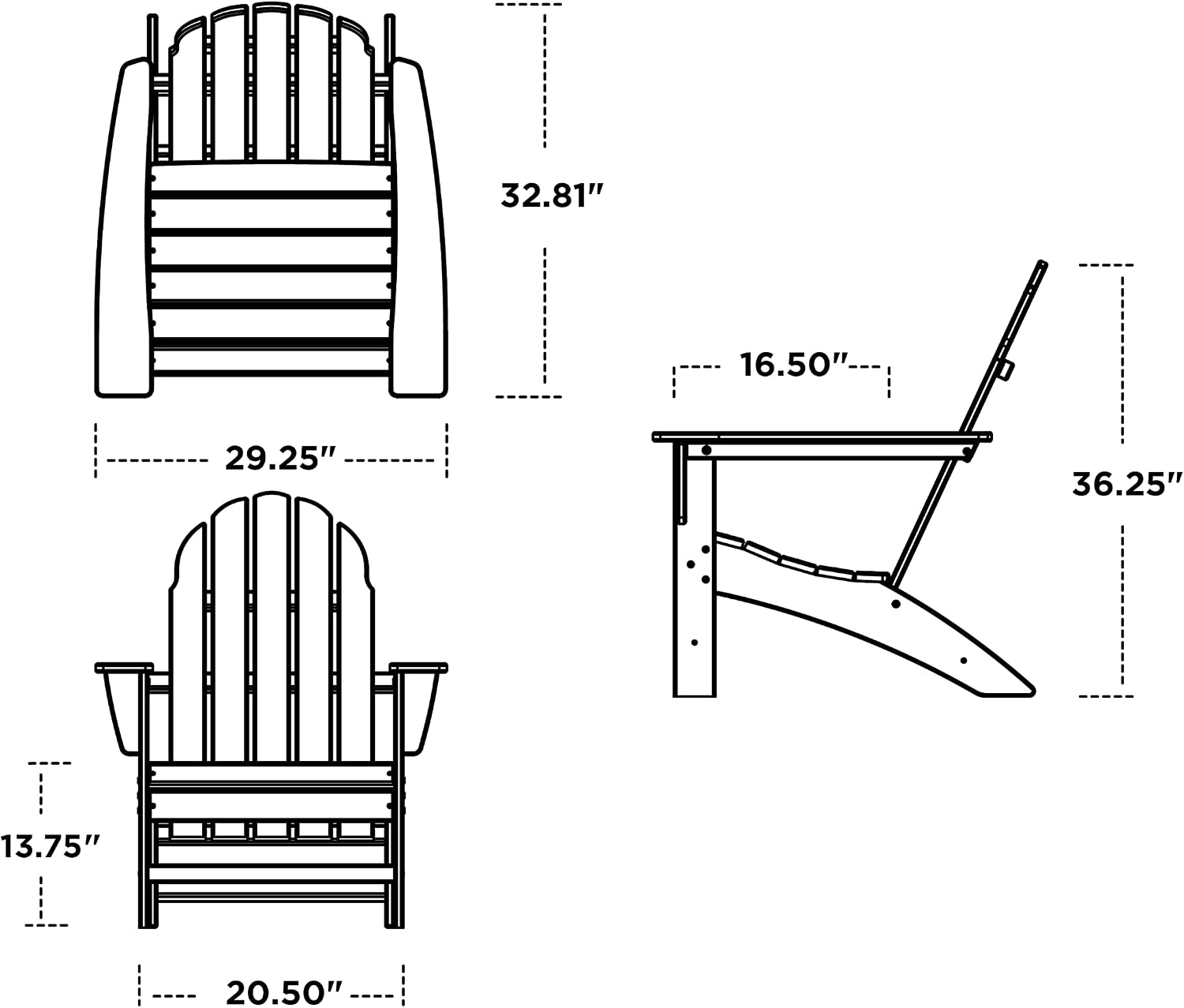 Polywood Vineyard Adirondack Chair, White