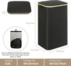 iEGrow Laundry Hamper with Lid, 110L Large Laundry Hamper with Handle and Lid, Collapsible Clothes Basket Organizer with Removable Inner Bag for Clothes Towels - Black