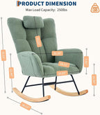 Rocking Chair Nursery Teddy, Upholstered Baby Fluffy Glider Rocker for Adults Small Spaces Indoor,Nursing Chairs for Living Room, Bedroom,Green