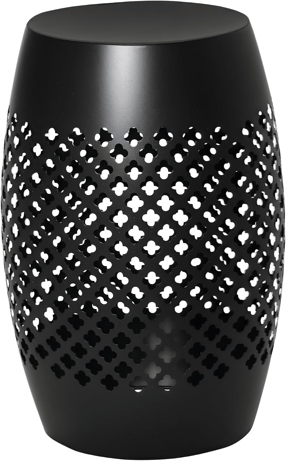Black Steel 12.5in Round Patio Side Table 18in Tall, Hollow Drum Structure, 22lb Capacity, Indoor Outdoor Use, Weather Resistant Finish