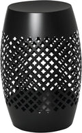 Black Steel 12.5in Round Patio Side Table 18in Tall, Hollow Drum Structure, 22lb Capacity, Indoor Outdoor Use, Weather Resistant Finish