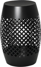 Black Steel 12.5in Round Patio Side Table 18in Tall, Hollow Drum Structure, 22lb Capacity, Indoor Outdoor Use, Weather Resistant Finish