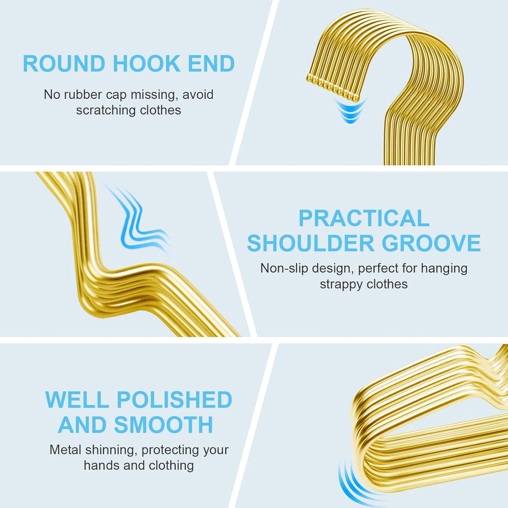 Gold Hangers Clothes 30 Pack Coat Hangers Non Slip Wire Hanger Clothing Heavy Duty Seropy Metal Hangers Space Saving Ultra Thin of Stainless Steel Hanger 16.5 Inch