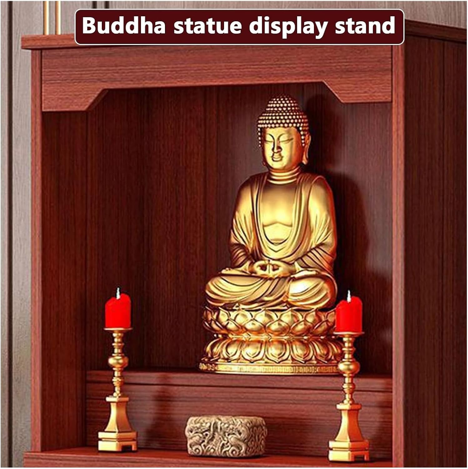 Meditation Altar Table with Storage – 31.5in Red Buddhist Shrine for Prayer & Relaxation, Decorative Prayer Stand Cabinet for Home Meditation & Spiritual Practices(Natural,50cm/19.6in)
