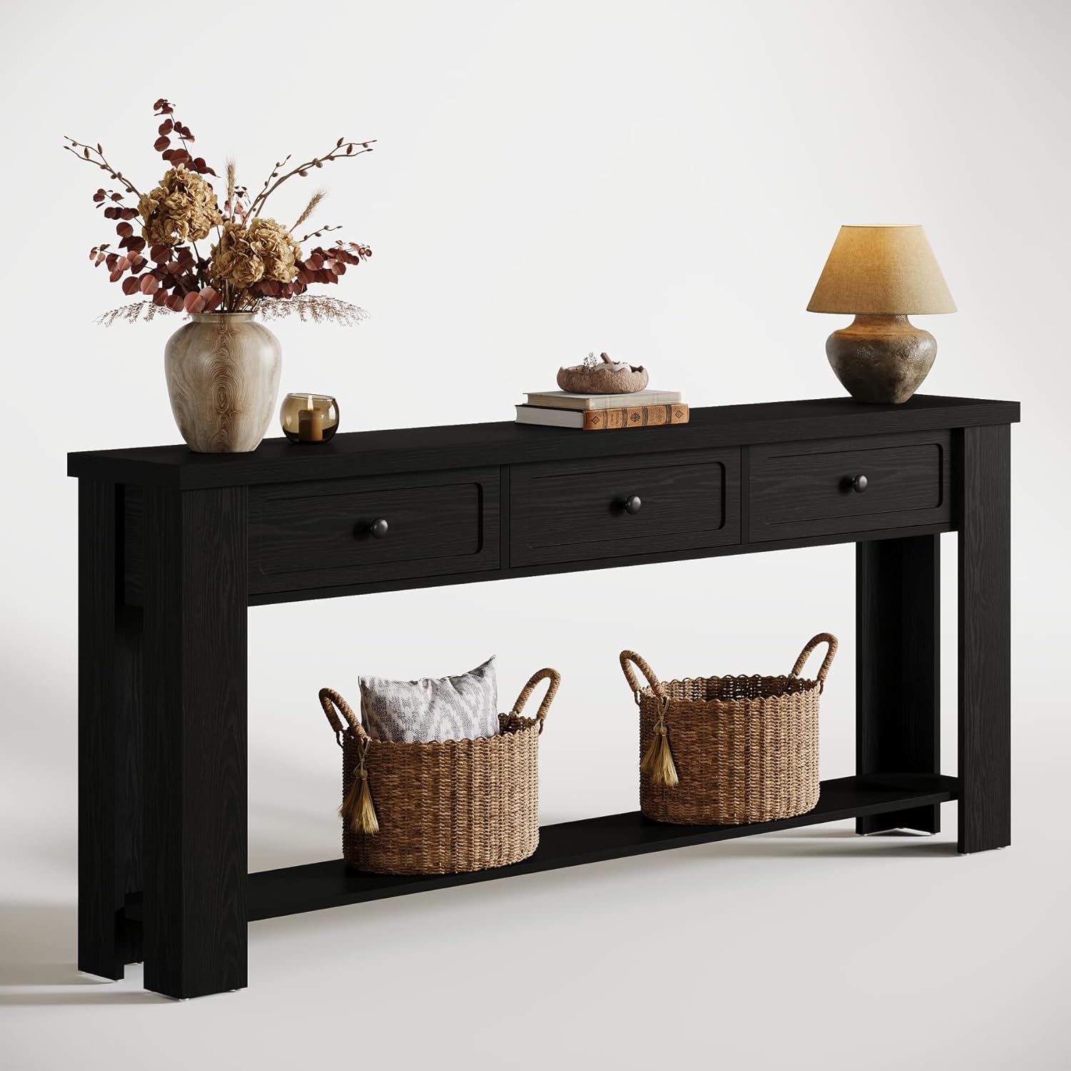 Tribesigns 70.9-Inch Long Console Table with 3 Drawers, Farmhouse Entryway Table with Storage, Rectangular Narrow Sofa Table Behind the Couch, Accent Table for Hallway, Living Room, Entry, Black