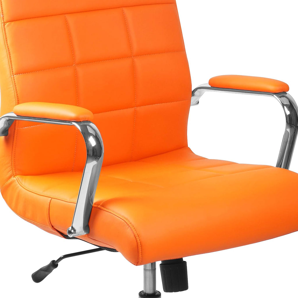 EMMA + OLIVER Mid-Back Orange Vinyl Executive Swivel Office Chair with Chrome Base and Arms